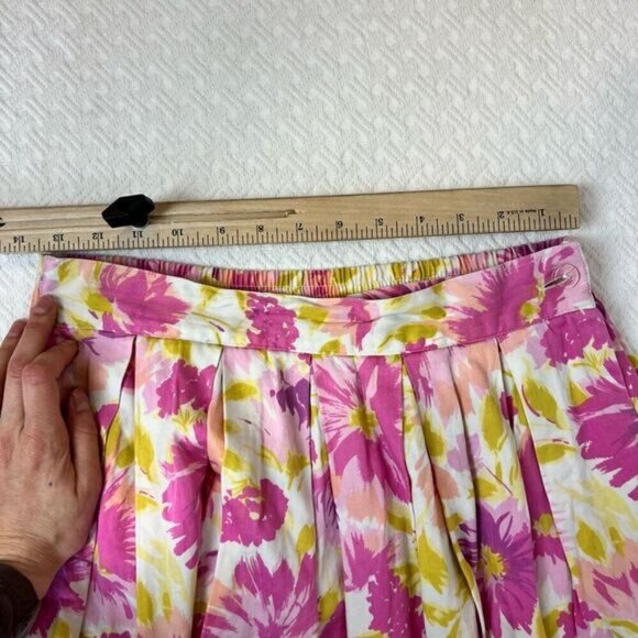 Vintage Handmade Cottagecore Peasant Pink Yellow Midi Skirt Pockets Women M - Picture 7 of 13